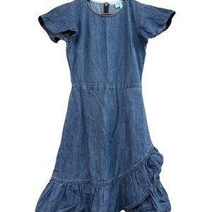 Draper James Blue Denim Ruffled Hem Short Sleeve Dress Size O